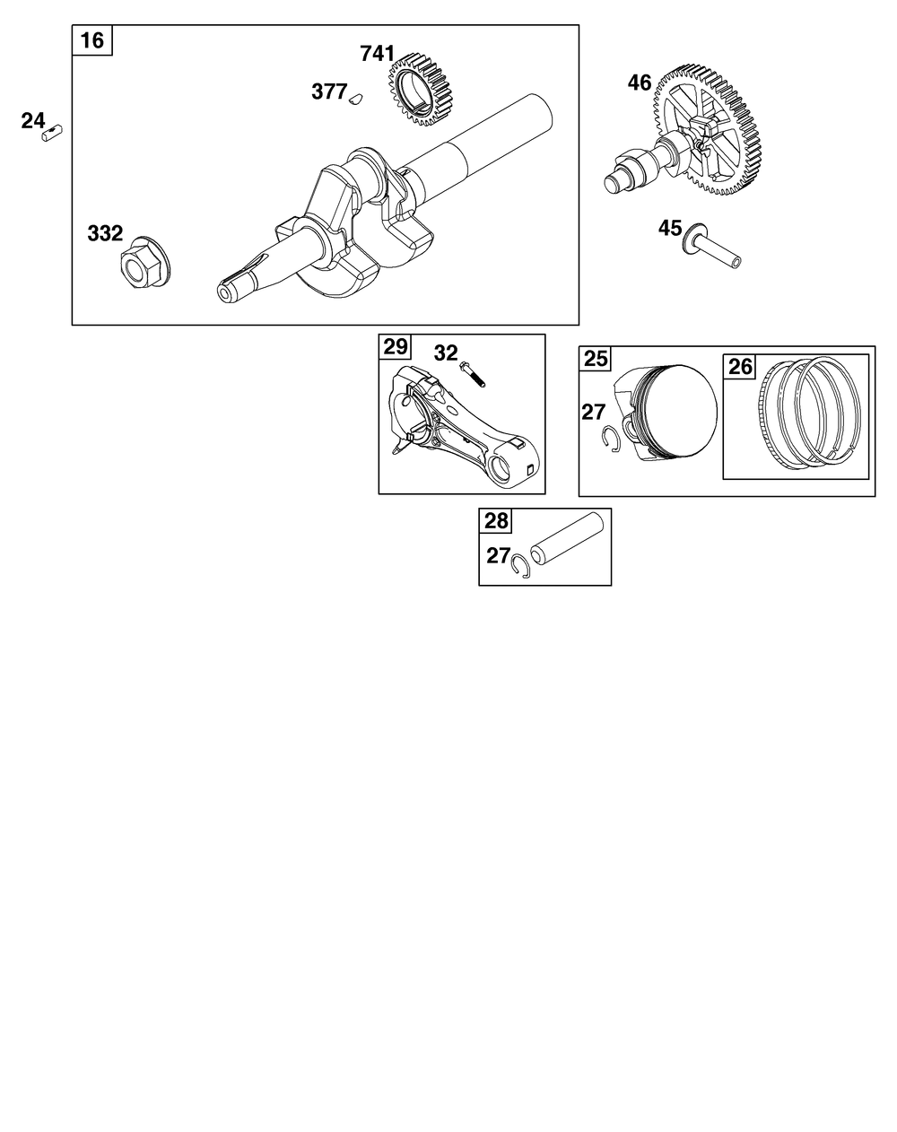Crankshaft Group Diagram and Parts List for 15T232-1850-F1 100000 - 19Z999 Briggs and Stratton Engine